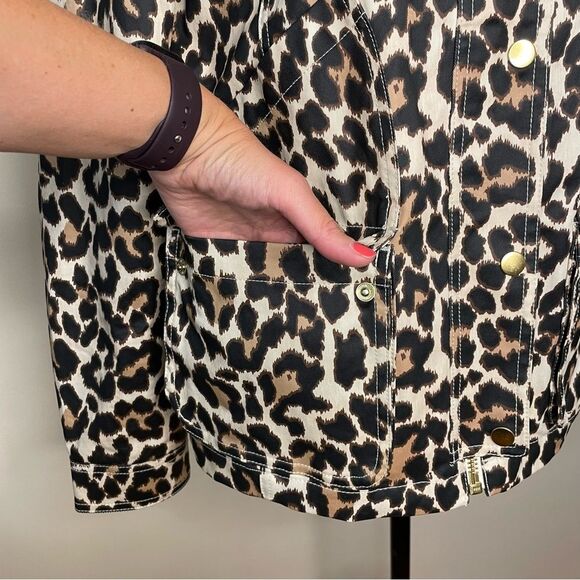 J Crew Barn Jacket Rain Utility Leopard Print Coat Brown Black Ivory Size XS - Picture 7 of 16